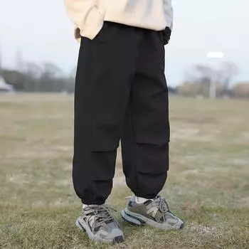 Детские брюки для мальчиков, весенние и осенние брюки, новые водонепроницаемые спортивные брюки для детей среднего и большого возраста, свободные трендовые брюки со шнурком 120 [Recommended 105-115 height within 20 kg]