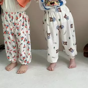 Детские брюки-фонарики для мальчиков и девочек, летние тонкие детские брюки с мультяшным принтом 90