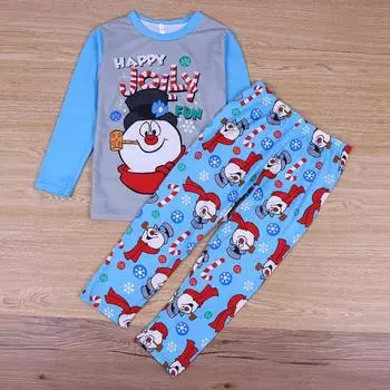 Детские брюки из двух предметов с длинными рукавами, хлопковая футболка с рождественским принтом снеговика для мальчиков и девочек, брюки, пижамы 2XL