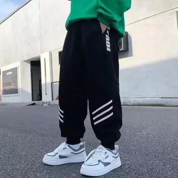 Детские брюки-карго для мальчиков, брюки с эластичной резинкой на талии, детские спортивные штаны, леггинсы, спортивные штаны, детские повседневные брюки 110cm чёрный