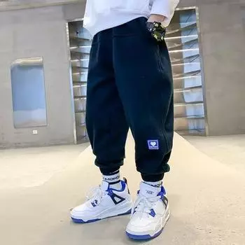 Детские брюки-карго для мальчиков с эластичной резинкой на талии, повседневные спортивные брюки для детей 5-15 лет, брюки для маленьких мальчиков, брюки с карманами 110 чёрный