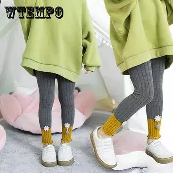 Детские брюки, леггинсы для девочек, весенне-осенние тонкие цветочные рюши, корейские однотонные капри, брюки для детской верхней и внутренней одежды L чёрный