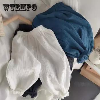 Детские брюки. Летние брюки с защитой от комаров для мальчиков и девочек и легкие брюки с дышащими складками. Леггинсы. Брюки. 80 белый