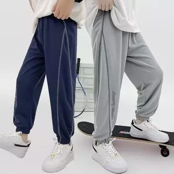 Детские брюки, модные брюки для мальчиков, тонкие детские брюки с защитой от комаров, новые брюки, летние повседневные брюки 110 темно-синий