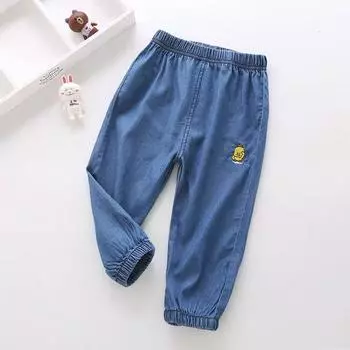 Детские брюки Mosquito, летние тонкие шаровары для девочек, хлопковые детские свободные повседневные брюки из денима для мальчиков из тенсела 140