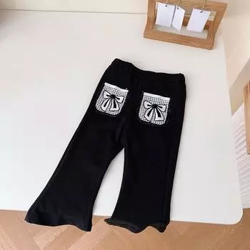 Детские брюки, однотонные брюки с широкими штанинами и милым бантом 120