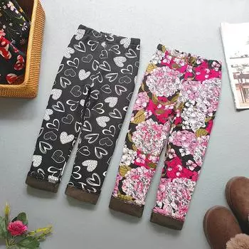 Детские брюки, осенне-зимние длинные брюки с мультяшным принтом, бархатом и утолщенными универсальными леггинсами. 100 белый