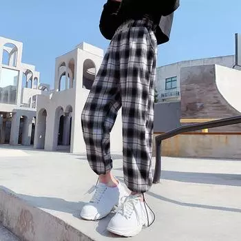 Детские брюки, повседневная одежда, брюки для девочек, брюки с клетчатыми карманами для девочек 160 белый