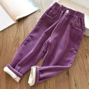 Детские брюки Верхняя одежда Плюс Бархатные утолщенные детские вельветовые зимние брюки для детей среднего и большого возраста 110 фиолетовый