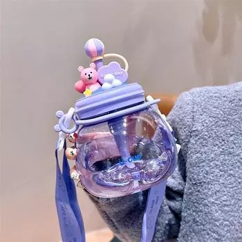 Детские бутылки для воды с соломинкой для девочек, 820 мл, большая емкость, милая детская бутылка с рисунком Kawaii для школьников, школьных путешествий 820ml