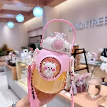 Детские бутылки для воды с соломинкой для девочек, 820 мл, большая емкость, милая детская бутылка с рисунком Kawaii для школьников, школьных путешествий 820ml