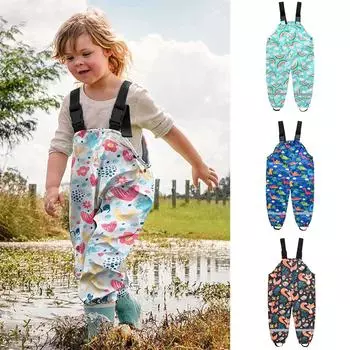 Детские цельные дождевые штаны, водонепроницаемые и водонепроницаемые уличные подтяжки 110 чёрный