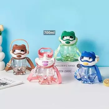 Детские чашки с космическим медведем, пластиковая чашка, красивая, супер милая студенческая большая емкость, портативная соломенная спортивная бутылка с героями мультфильмов 700ml