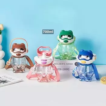 Детские чашки с космическим медведем, пластиковая чашка, красивая милая студенческая портативная соломенная спортивная бутылка большой емкости 700ml