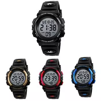 Детские часы, наручные часы, модные многофункциональные водонепроницаемые спортивные светящиеся часы для занятий спортом на открытом воздухе для детей, студентов, мальчиков One Size чёрный