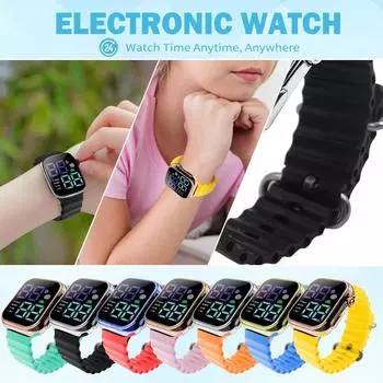 Детские часы, подходящие для студенческих уличных электронных часов, отображение времени, гальванические часы с границей, для повседневного повседневного использования One Size
