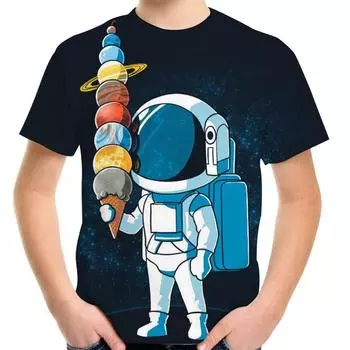 Детские черные футболки Joyonly, детские летние топы, футболка с короткими рукавами для девочек и мальчиков, одежда для малышей Galaxy Earth Moon Universe 160