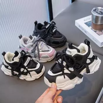 Детские черные кроссовки для мальчиков, новая весенне-осенняя обувь для пап с мягкой подошвой, дышащие и легкие, для детей старшего возраста 26 белый