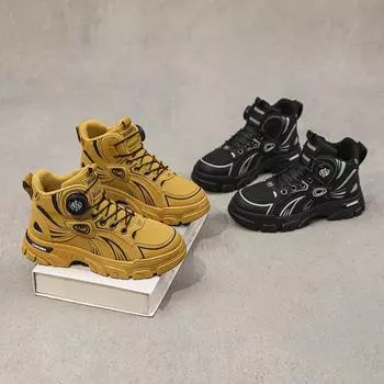 Детские черные теннисные кроссовки для мальчиков, детская высокая спортивная обувь, студенческие и подростковые желтые походные ботинки для улицы, ботильоны больших размеров для девочек EU:32 жёлтый