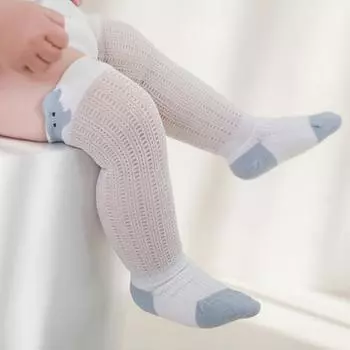 Детские чулки для малышей, летние хлопковые сетчатые детские носки с героями мультфильмов для девочек и мальчиков, мягкие удобные длинные носки для малышей 0-6M(XS) синий