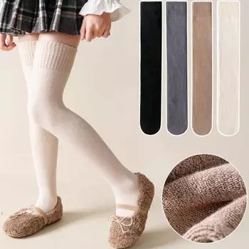 Детские чулки зимние теплые бархатные детские длинные носки толстые шерстяные гетры термочехол для ног однотонные вязаные чулки для девочек one size дубильная кора