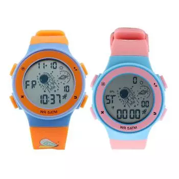 Детские цифровые часы с цветной светодиодной подсветкой, водонепроницаемостью 50 м, секундомером, календарем, будильником, ремешок из ТПУ 12 24 ч Bear Pink
