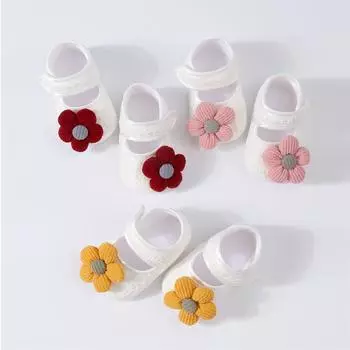 Детские цветочные туфли для малышей, повязка на голову, набор, цветной клей, нескользящая обувь M жёлтый