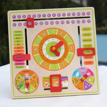 Детские деревянные часы Yousheng, игрушка, время, дата, месяц, погода, сезон, дошкольное обучение, многофункциональные, портативные, для малышей, раннее обучение, игрушка-часы A
