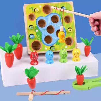 Детские деревянные магнитные игрушки для рыбалки Детские заклинания Головоломки для раннего образования Ловля ошибок Ловля ошибок Вытягивание моркови Взаимодействие родителей и детей 1 set