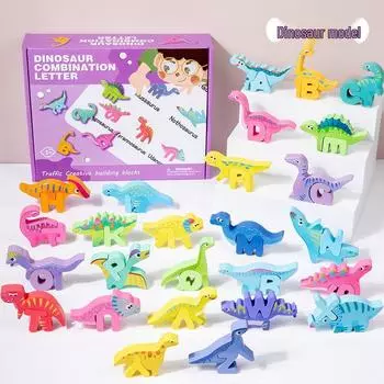 Детские деревянные мультяшные блоки для распознавания букв, игрушка-пазл