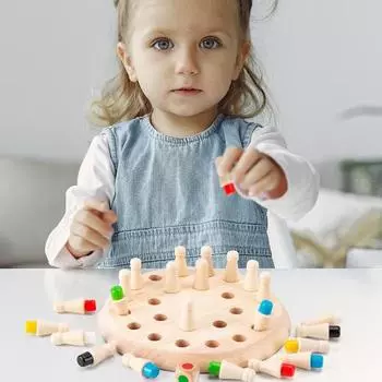 Детские деревянные шахматы для памяти, цветовое познание, тренировка внимания, вызов памяти, образовательные шахматы с палочками