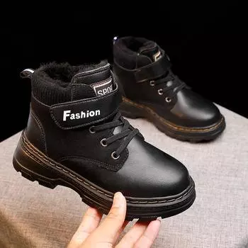 Детские детские ботинки из микрофибры, водонепроницаемые, нескользящие, легкие, для мальчиков и девочек, зимние, теплые, повседневная обувь 28