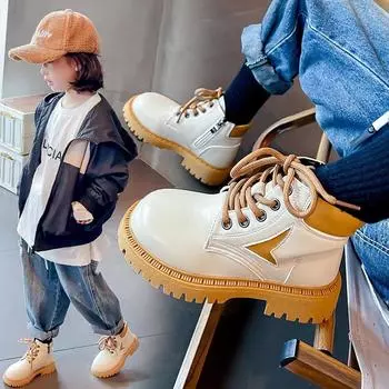 Детские Doc Martens осень новые винтажные кожаные ботинки для девочек большие детские ботильоны ботинки в британском стиле 26