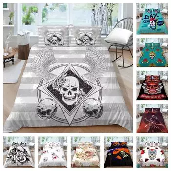 Детские домашние комплекты постельного белья с наволочкой, постельное белье с принтом черепа, костюм с наволочкой, постельное белье UK Single 135x200cm