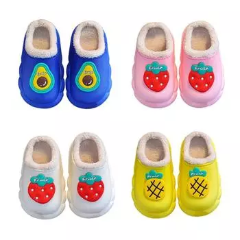 Детские домашние тапочки для дома, тапочки с фруктовым узором, зимняя теплая непромокаемая детская обувь, детские тапочки с легкой подошвой 26