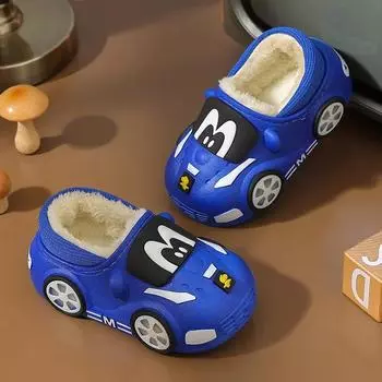 Детские домашние тапочки, зимняя теплая обувь для детей, мам, пап, домашних тапочек, мультяшный стиль, нескользящая обувь для мальчиков и девочек из хлопка 22-23(Inner 15cm)