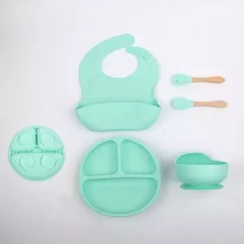 Детские дополнительные силиконовые тарелки для еды, миски, вилки, ложки, нагрудники, набор посуды из пяти предметов, ударопрочные тарелки для еды, присоски