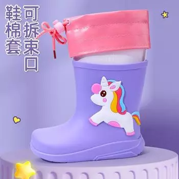 Детские дождевики для мальчиков и девочек, комплект из хлопка, нескользящие, водонепроницаемые, всесезонные, милые, резиновые сапоги с героями мультфильмов, детская резиновая обувь Inner length 15cm [size 25]