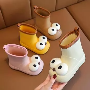 Детские дождевики с большими глазами, резиновые сапоги для женщин и мальчиков, детские водонепроницаемые сапоги с мягкой подошвой, нескользящие, для мальчиков и девочек, детские водонепроницаемые клеевые сапоги 24-25 yards