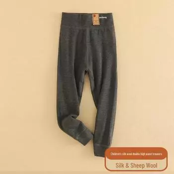 Детские двухслойные зимние брюки с высокой талией: Уютный бархатный хлопок для мальчиков, плотный шелк для девочек, идеальная школьная форма на осень и зиму 130cm (45-55 lbs)