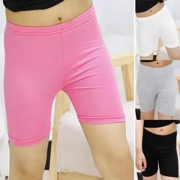 Детские дышащие хлопковые защитные штаны для девочек, однотонные шорты до колена, эластичные узкие мягкие леггинсы, летние 130 белый