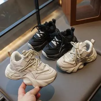 Детские дышащие кроссовки для папы весна и осень, новые корейские кроссовки для мальчиков и девочек с толстой подошвой, нескользящие, для студентов, повседневные кроссовки для бега 26