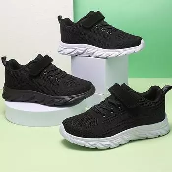 Детские дышащие повседневные кроссовки, кроссовки на липучке для девочек 28 чёрный/белый