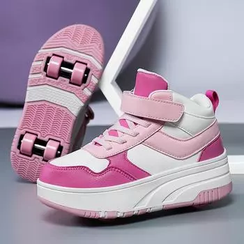 Детские дышащие роликовые коньки с высоким верхом для спорта на открытом воздухе 31 ярко-розовый/белый