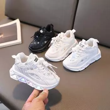 Детские дышащие светодиодные кроссовки с надписью Webbing Mesh для мальчиков, легкие кроссовки для повседневного ношения 21 хаки