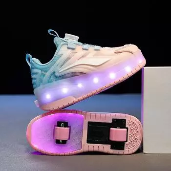 Детские дышащие светящиеся кроссовки для ходьбы Двухколесные кроссовки для мальчиков Кроссовки для девочек Невидимые двухколесные роликовые туфли 35