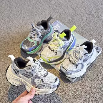 Детские дышащие туфли для пап из двойной сетки, модная парижская брендовая спортивная обувь для мальчиков, обувь для девочек, стильная 26