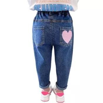 Детские джинсы для девочек, брюки-карандаш с высокой талией, удобные эластичные брюки 100