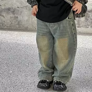 Детские джинсы для мальчиков Весна Свободные детские ретро джинсы Детская мода Джинсовые брюки Осенние повседневные детские джинсы для мальчиков 150cm