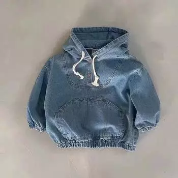 Детские джинсы с капюшоном для мальчиков, осеннее пальто для детей, повседневная куртка